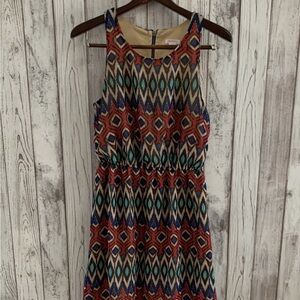 Aztec Southwestern Native Western Geometric Design Mini Sleeveless Dress Small